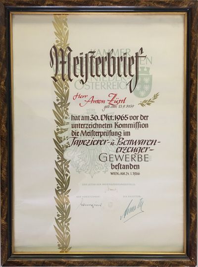 Meisterbrief Anton Züttl